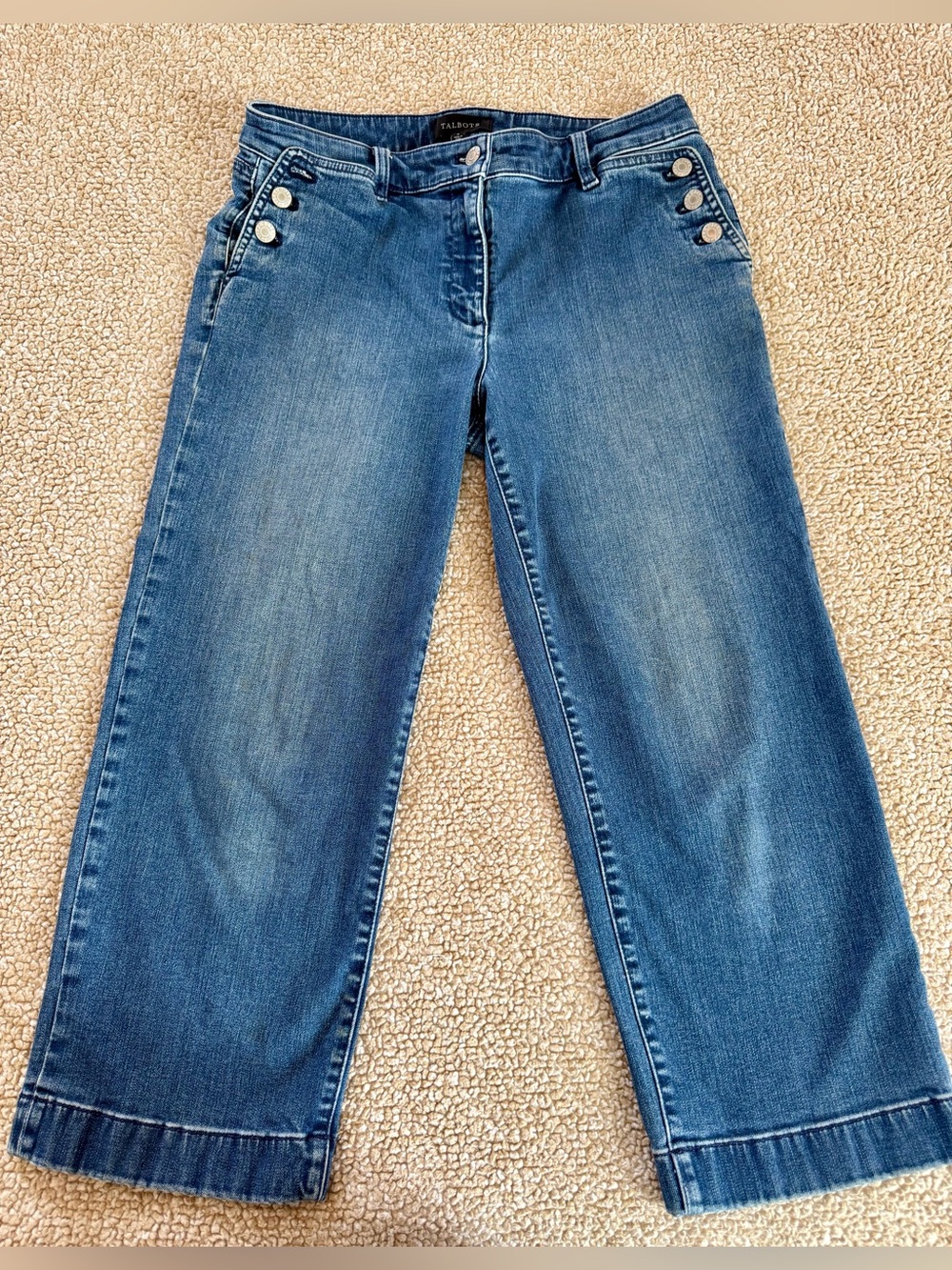 Talbots Size 8 Sailor Button Wide Leg Crop Jeans Medium Wash Stretch
